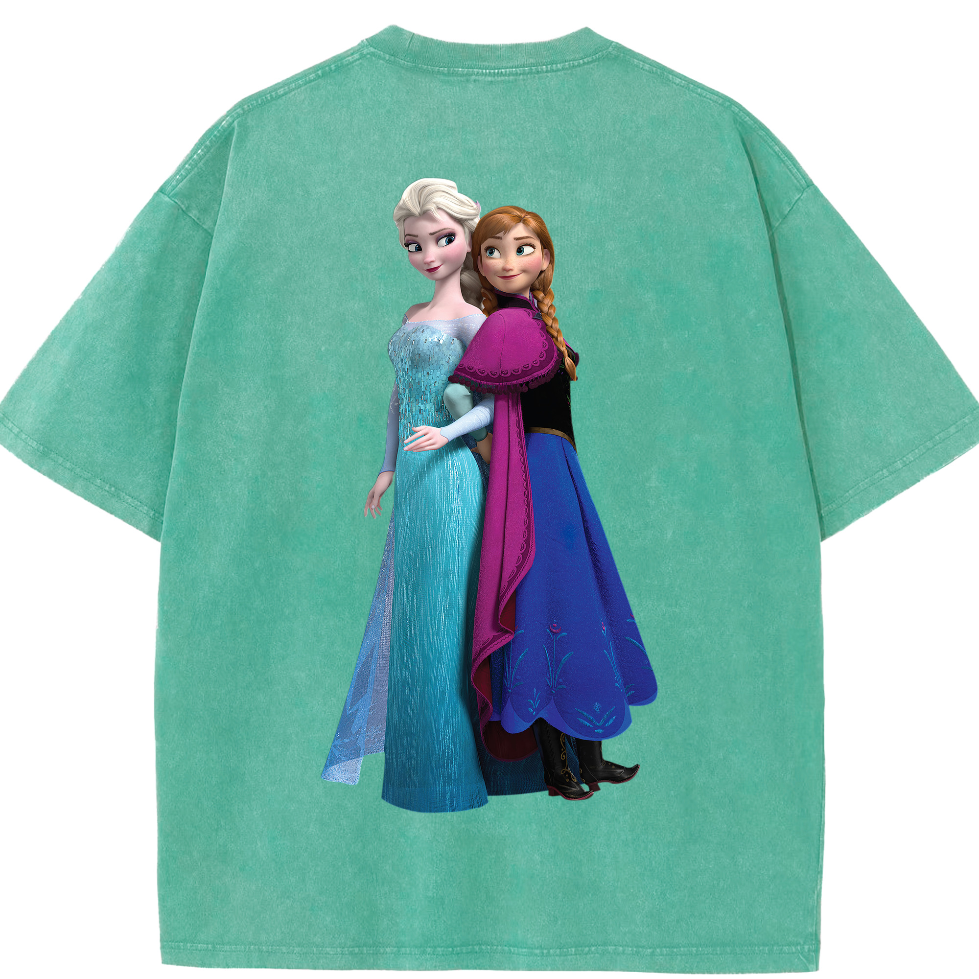 （画像用） アナと雪の女王 アンナ エルサ Frozen Anna Elsa 綿100% ヴィンテージ風 半袖Tシャツ（背面プリント）